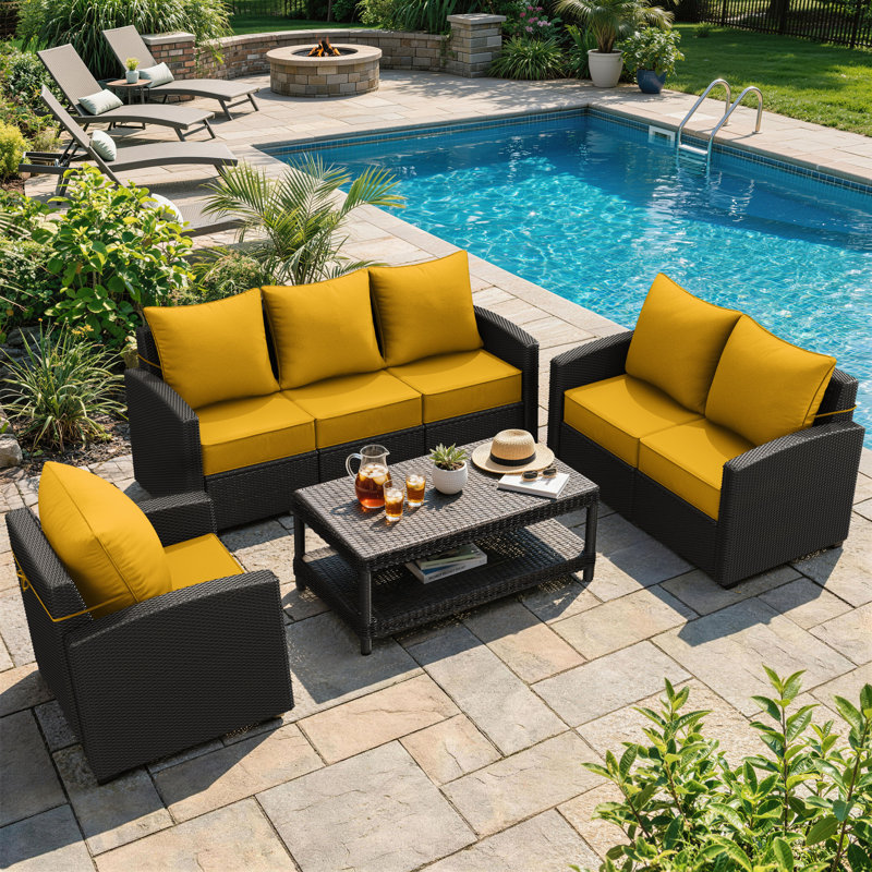 Outdoor Deep Seat Cushion Set – 6.5” Thick, Non-Slip Patio Cushions For Chairs, Sofas, And Couches, Yellow