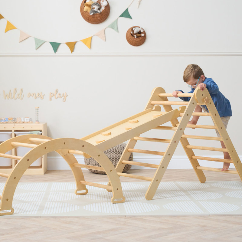 Scala Montessori 3 in 1 Pikler Climbing Frame with Climbing Wall, Natural