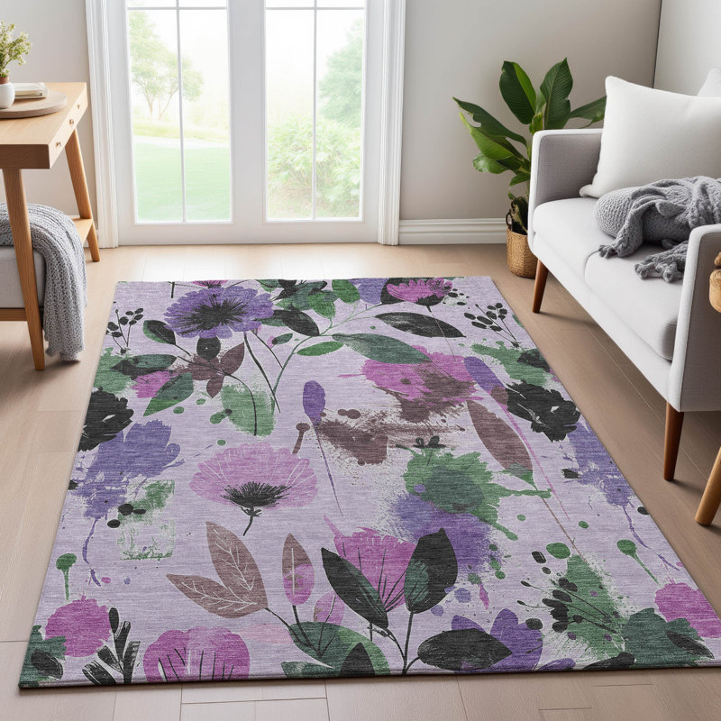 Premium Machine Washable Harjo AMF1549 Floral Rug, Rectangle 10' x 14'