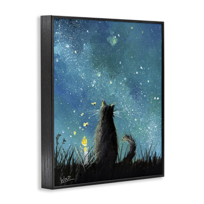 Cat Gazing at Stars  Framed Giclee Art by Ronald West be-842