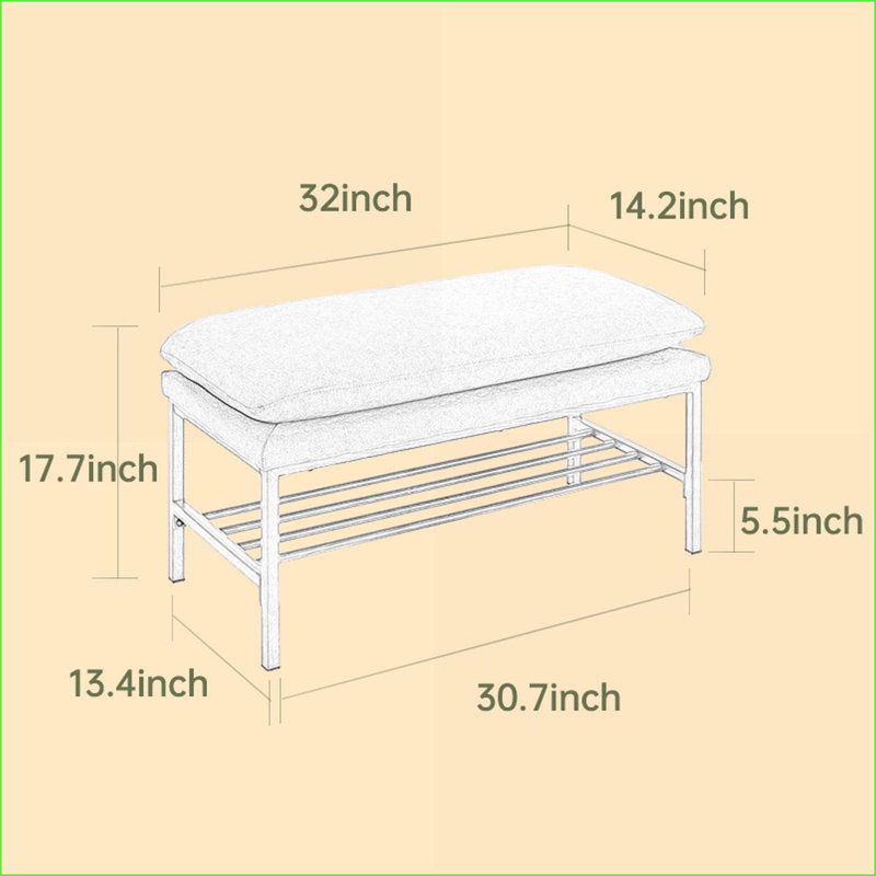 Storage Bench, Modern Linen Upholstered End of Bed Bench with Metal Legs, 300 LB for Bedroom Entryway Living Room | Linen | Black