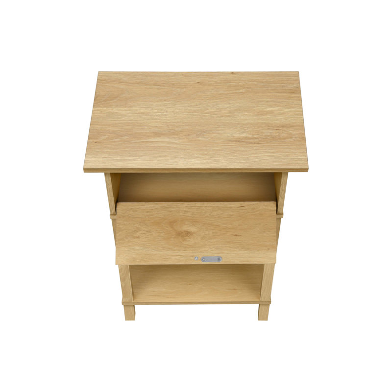 Table d'appoint Nema, tiroir à panneau en rotin et tablette, brun naturel, Naturel