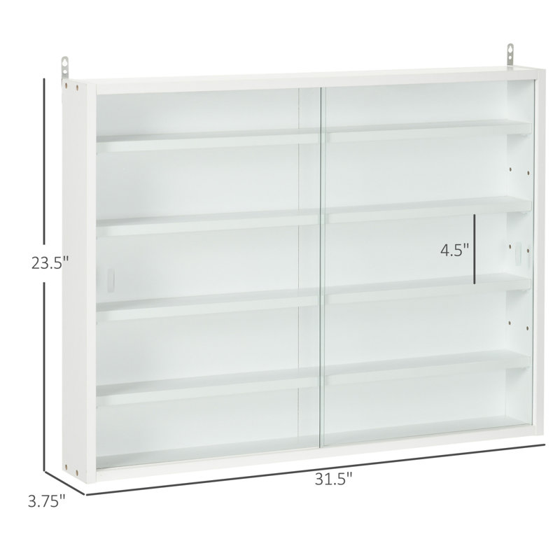 Vitrine à 5 niveaux, vitrine en verre avec 2 portes et tablettes réglables, fixation murale