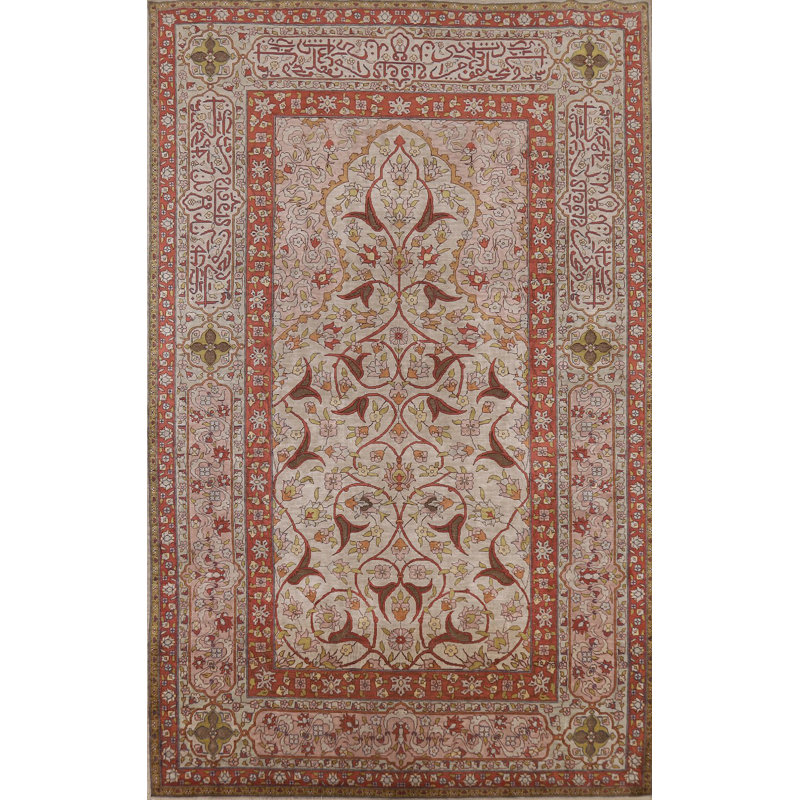 Tapis turc antique en soie teint dans la nature pré-1900 4 x 7