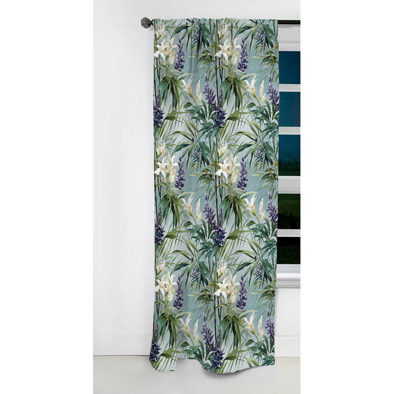 Rideau occultant floral vert mauve et vert sérénade en bambou III - 1 panneau, L 52 po x L 108 po
