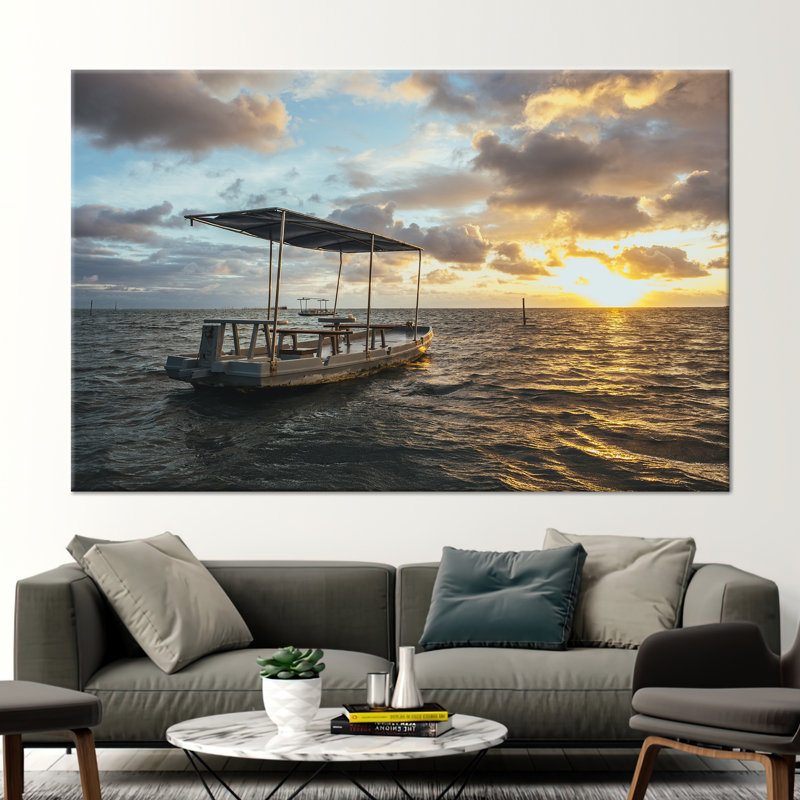 Impression sur toile mer, imprimé nuageux, paysage, art mural nature, décor mural coucher de soleil, vue murale, affiche ciel, art mural bateau,