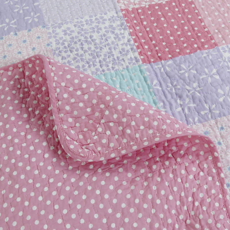 Ensemble de courtepointe réversible standard rose, bleu et mauve en coton à contexture de 180 fils Angelina