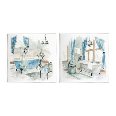 A2-562-Giclee " Bathroom Tub Painting Blue & Beige " by Carol Robinson 2 - Pieces