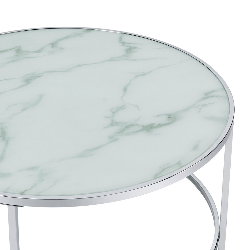 Isaabella 2 - Piece Round Nesting Table in White and Chrome
