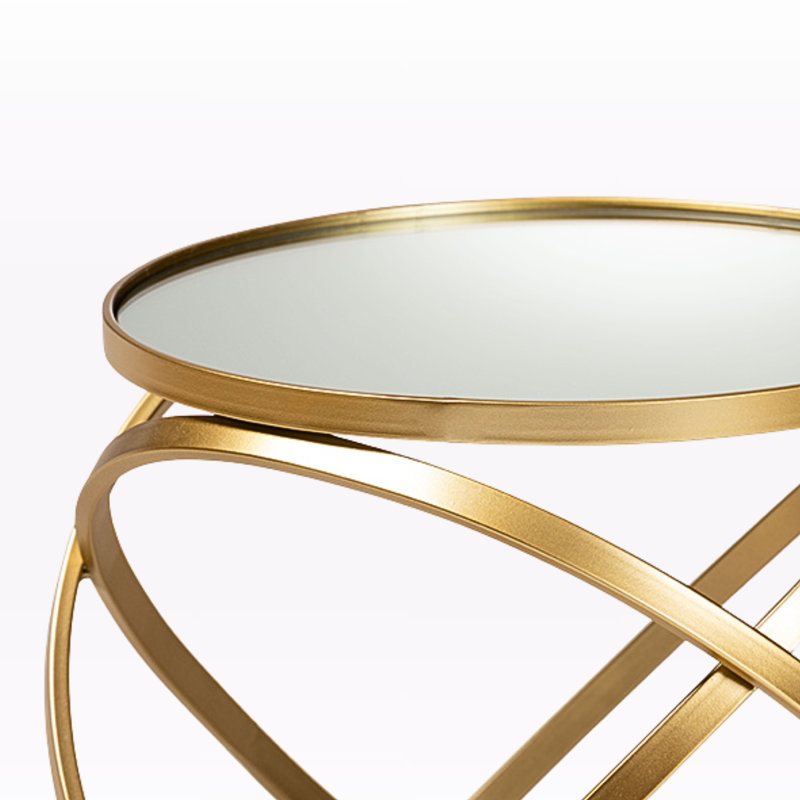 Garvyn Mirrored Glass Top End Table in Gold Finished, 20.18" H X 16.81" W X 16.81" D
