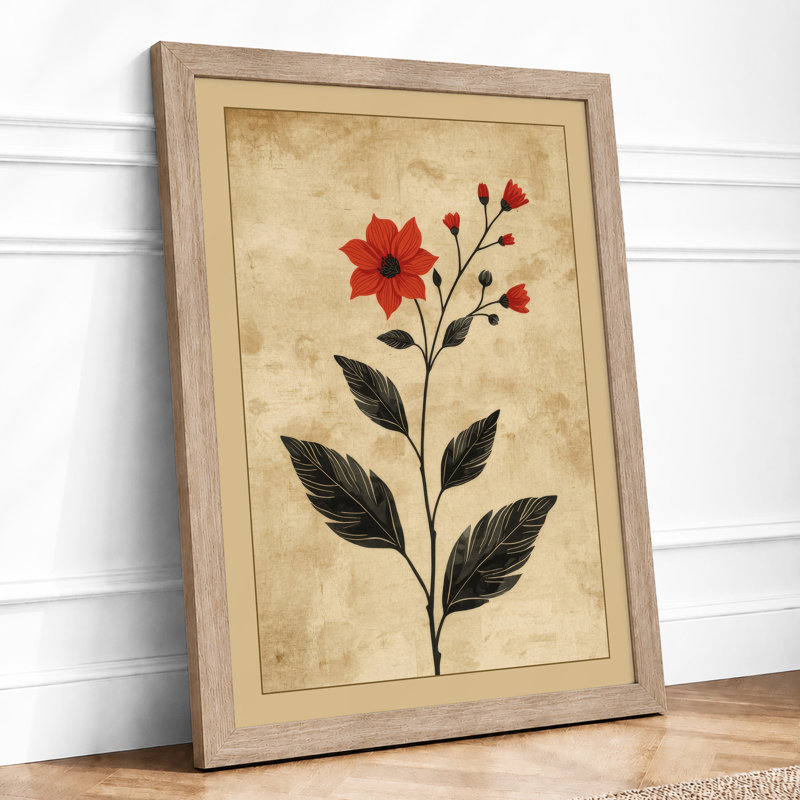 Red Study Botanical - Framed Print, A2 - 59.4 x 42.0 cm, Oak