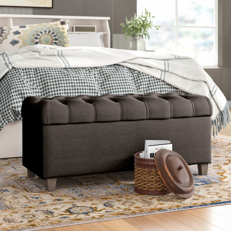 Allessandra Upholstered Storage Bench, Dark Charcoal Gray