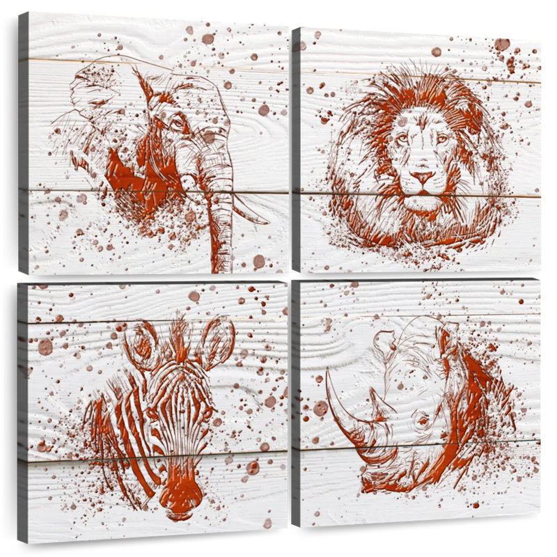 Animaux de safari rouges, H 32 po x l 32 po