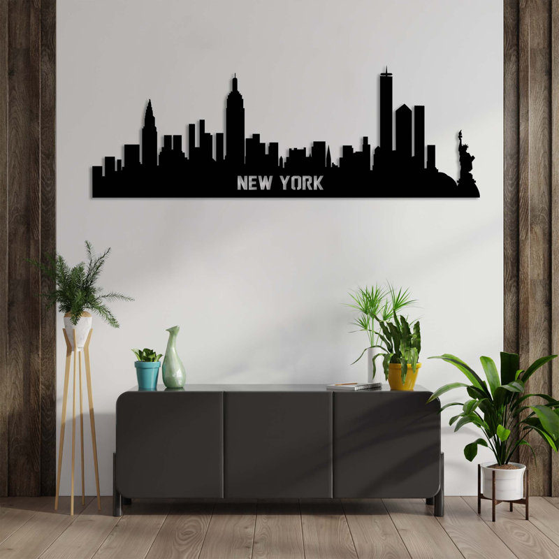 «New York City Skyline», art mural en métal - NYC Cityscape Skyline Wall Art - Silhouette de gratte-ciel de Manhattan, sculpture - Suspension murale industrielle moderne - Travel City Landmark Decor - décoration de salon pour le bureau à domicile - ?