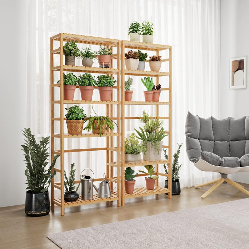 Bamboo Shelf, 6 Tier Bookcase Storage Shelves, Tall Book Rack Shelving Unit, Multipurpose Storage Display Shelf Adjustable Storage Rack