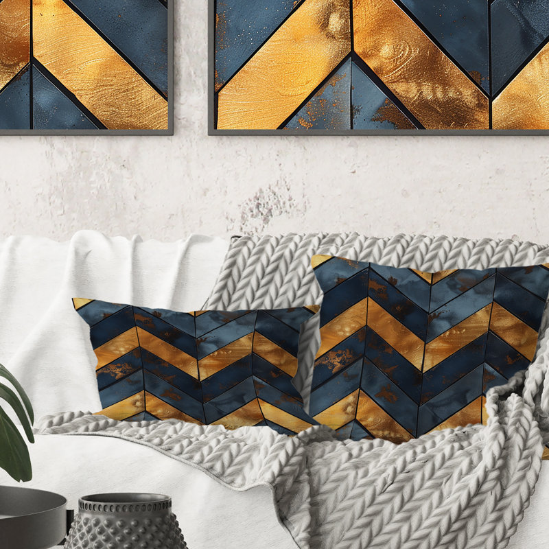 Coussin lombaire transitionnel à chevrons bleu et doré Glamour IV