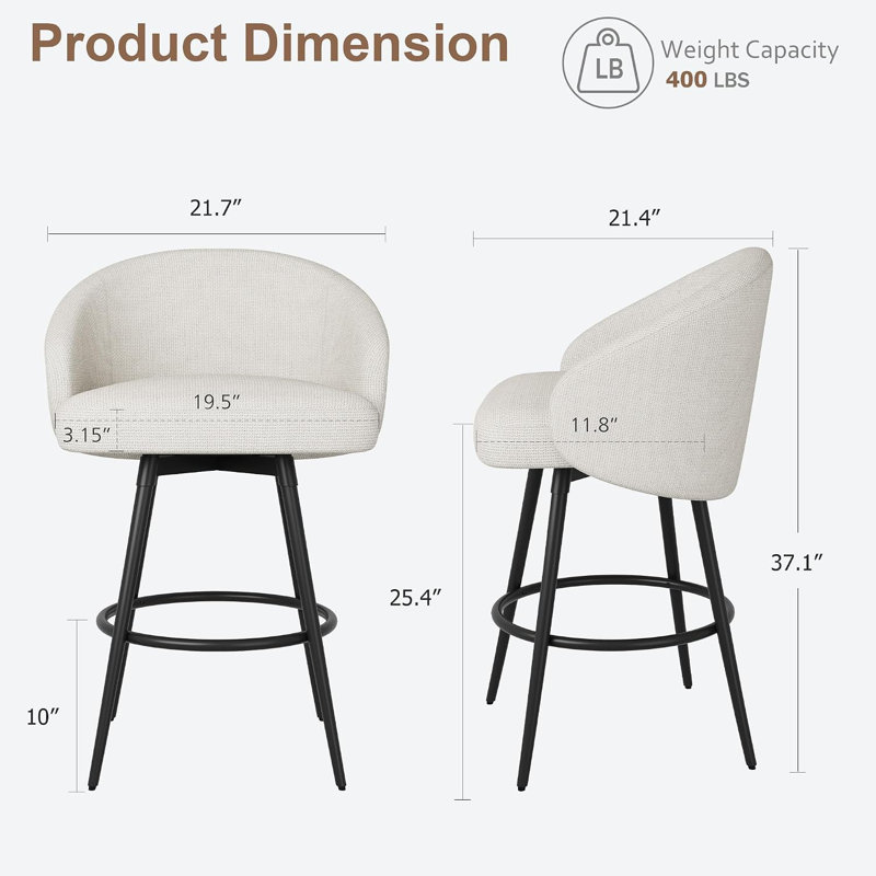 Ensemble de 4 tabourets de bar pivotants à 360 ° à hauteur de comptoir avec dossier, tabourets de bar modernes rembourrés en tricot de polyester, structure en métal robuste avec repose-pieds pour îlot de cuisine, salle à manger