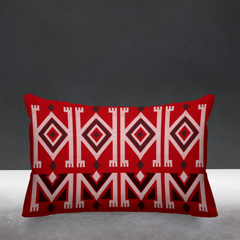 Abstract Outdoor Reversible Throw Pillow, Red