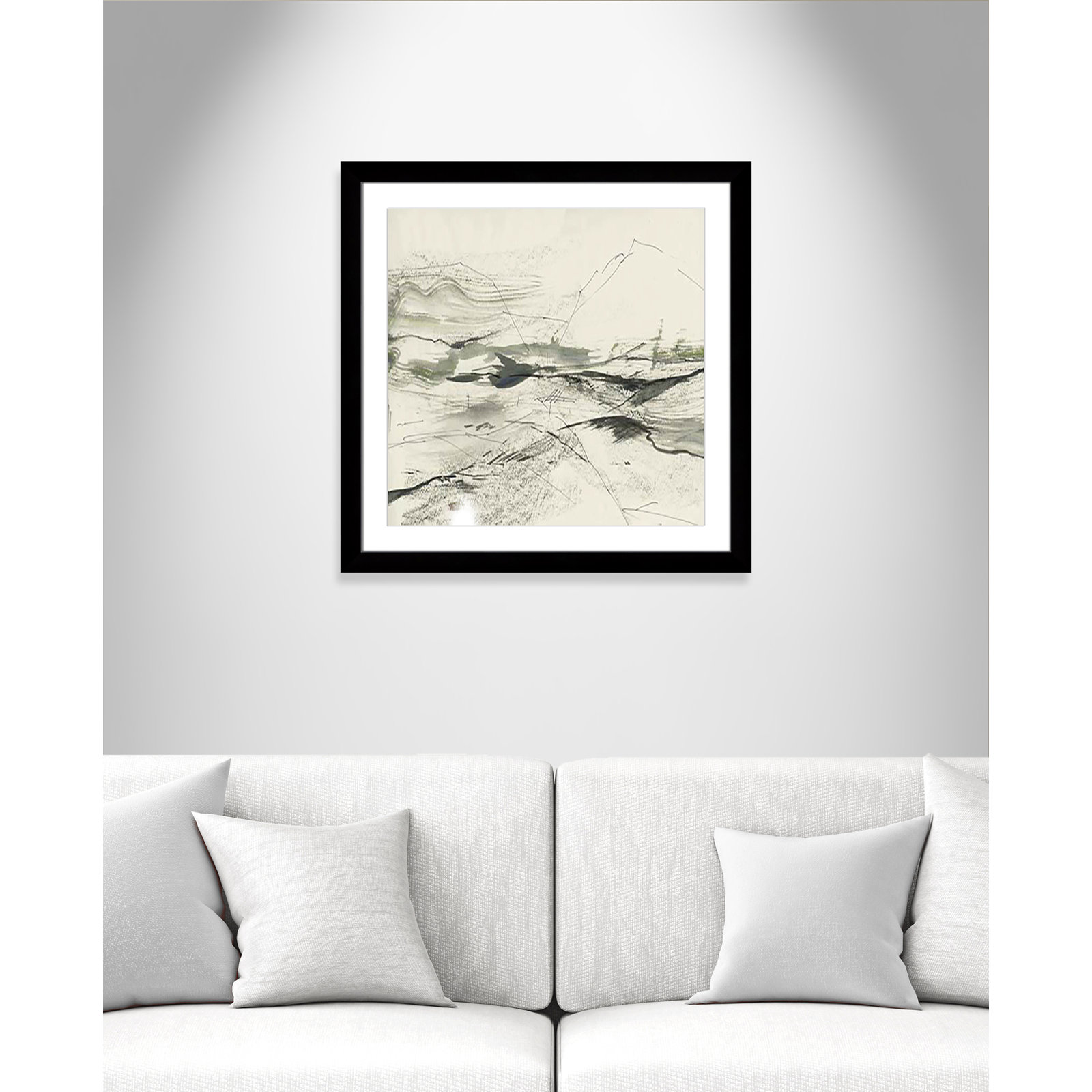 Green Sketches Print, 29" H x 29" W x 1.25" D, Black Cube Framed