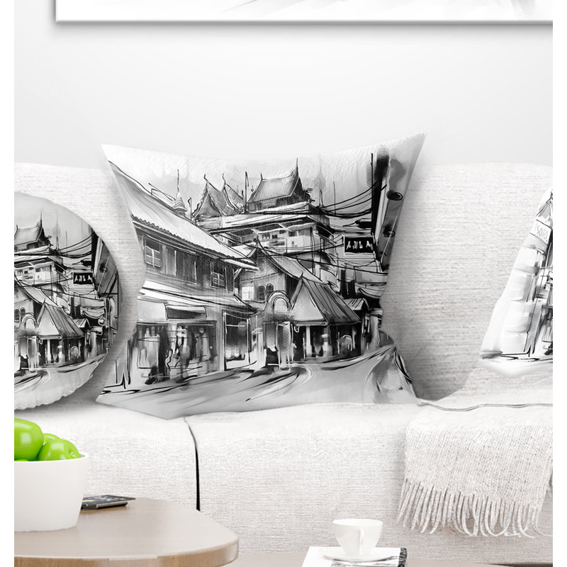 Coussin d’illustration cityscape city street, 16 po x 1 po, Coussin décoratif