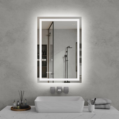 Miroir de salle de bain à DEL, éclairé à l'avant et à l'arrière, gradation continue, 3 couleurs CRI90 +, mémoire de luminosité, incassable, miroir de meuble-lavabo à DEL antibuée