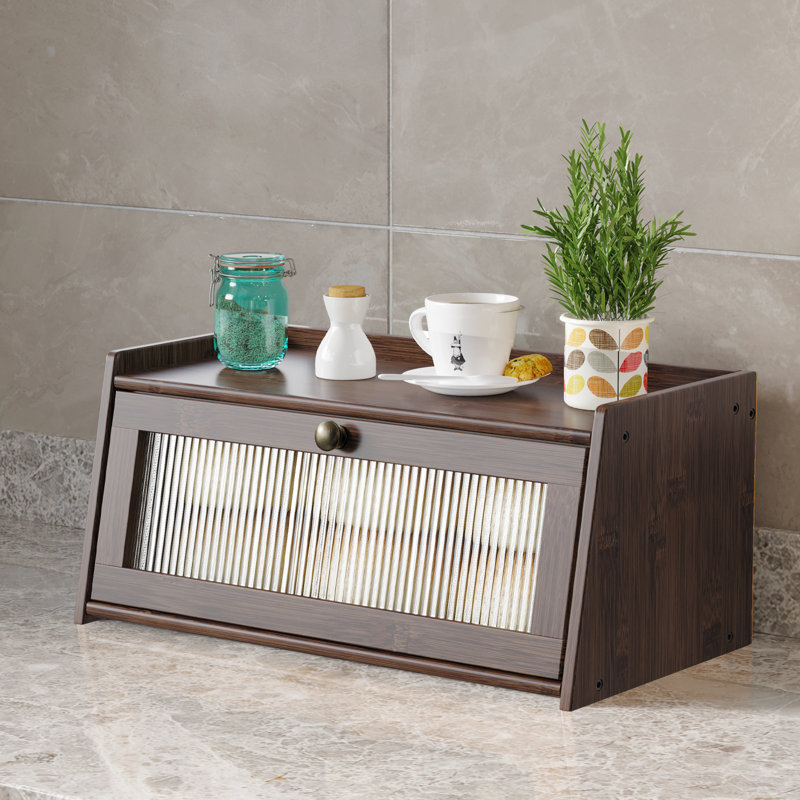 Bamboo Food Storage Container Bread Box For Kitchen Counter , Brown