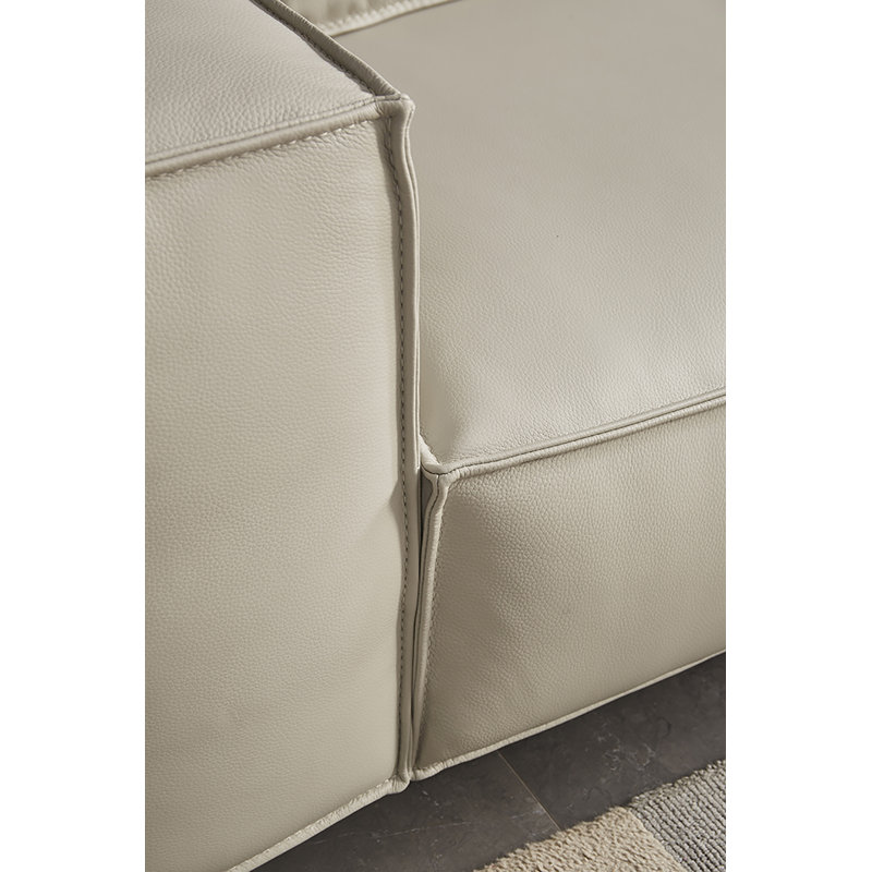 Light Gray Full Leather Chair with Wooden Legs