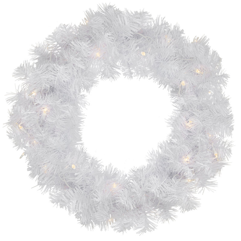 Couronne de Noël artificielle pré-éclairée en pin blanc - lumières claires de 24 pouces