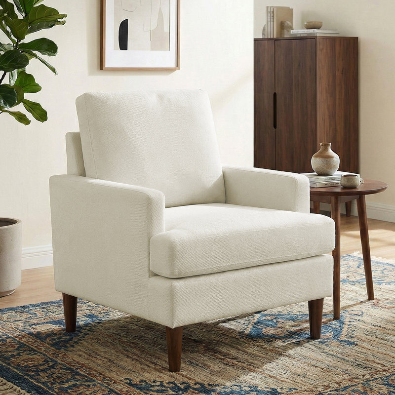 Ensemble de 2 fauteuils avec pieds en bois massif, Beige