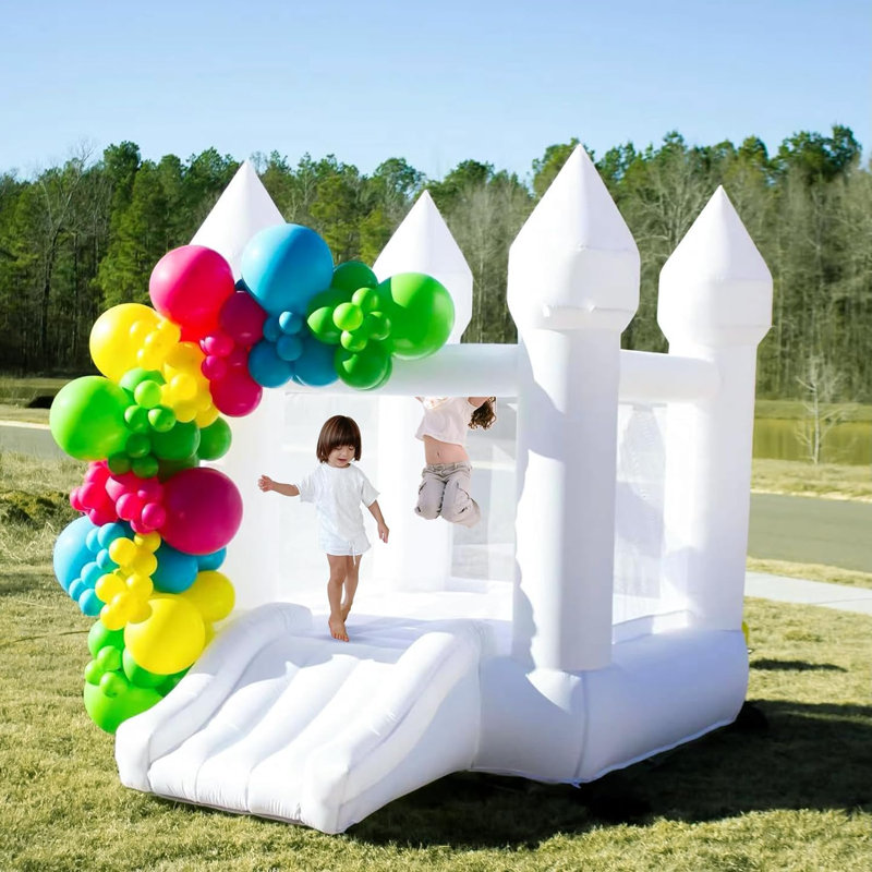 6' x 9'  Oxford White Bounce House with Slide and Air Blower for Kids&Toddler