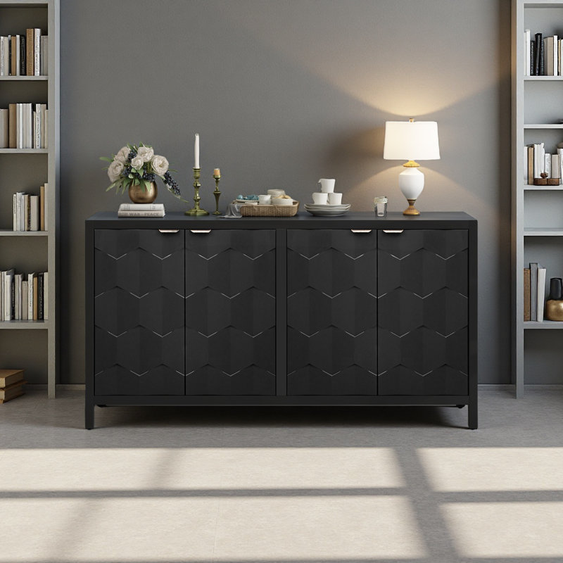 Buffet décoratif 4 portes avec rangement, Noir