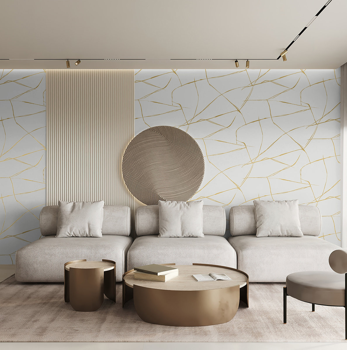 Niseko Modern Abstract Wallpaper, Metallic Goldenrod