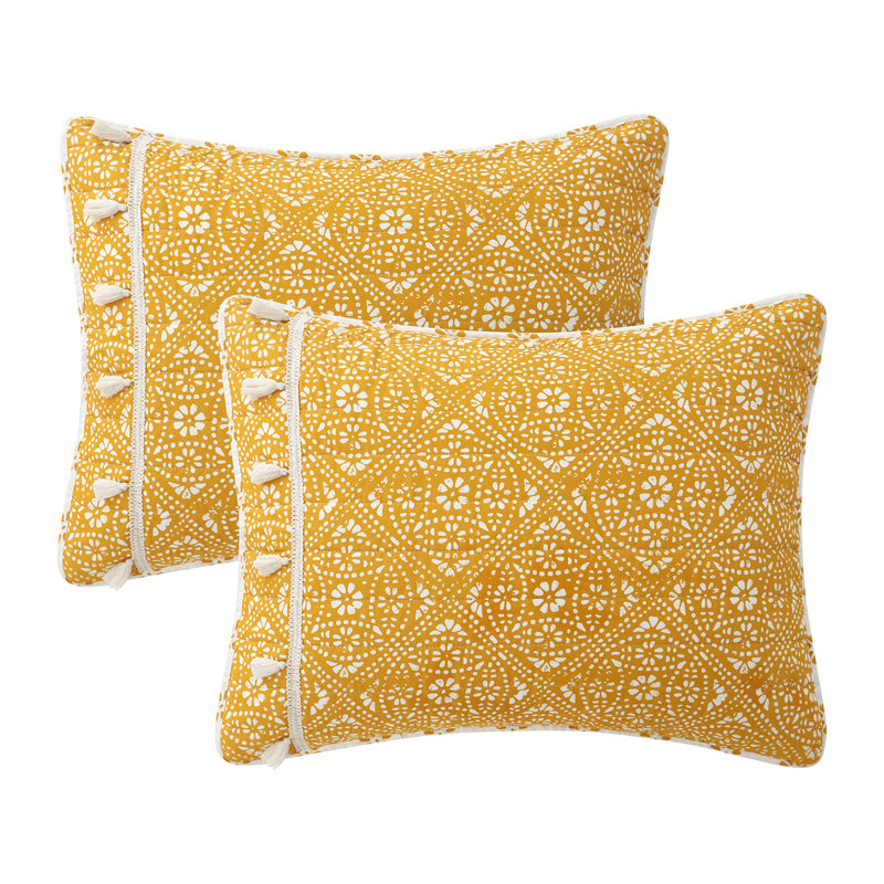 Ivory and Golden Yellow King Microfiber Reversible Quilt Set with Tassels