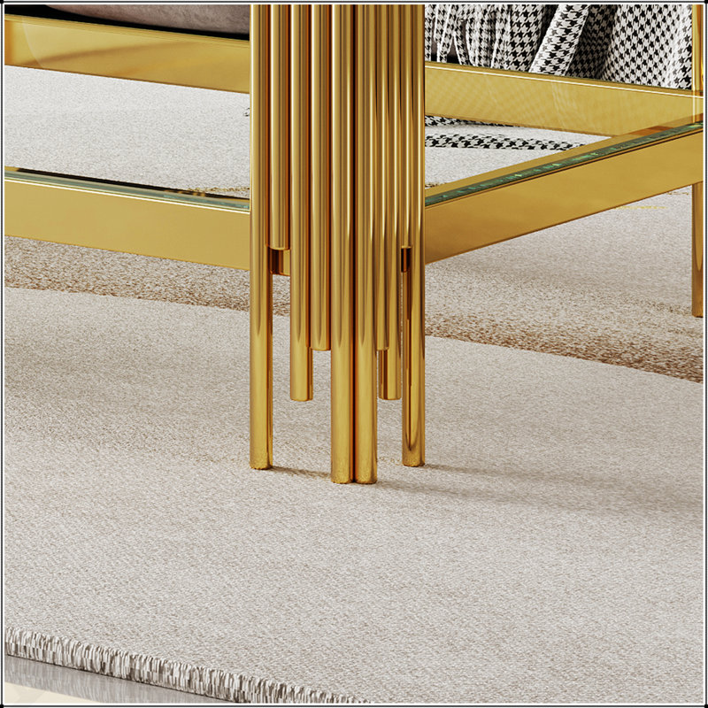 Table basse supérieure et inférieure en verre trempé à double couche et cadre en acier inoxydable à finition miroir
