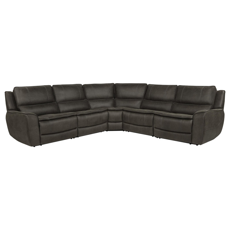 Canapé modulaire inclinable électrique en L 5 pièces Polkton - gris