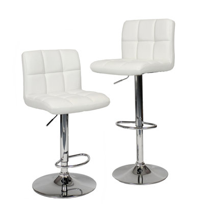 2 tabourets de bar pivotants blancs - Siège rembourré en similicuir avec rotation à 360 degrés et structure chromée avec 2 sièges réglables, base pour un meilleur confort