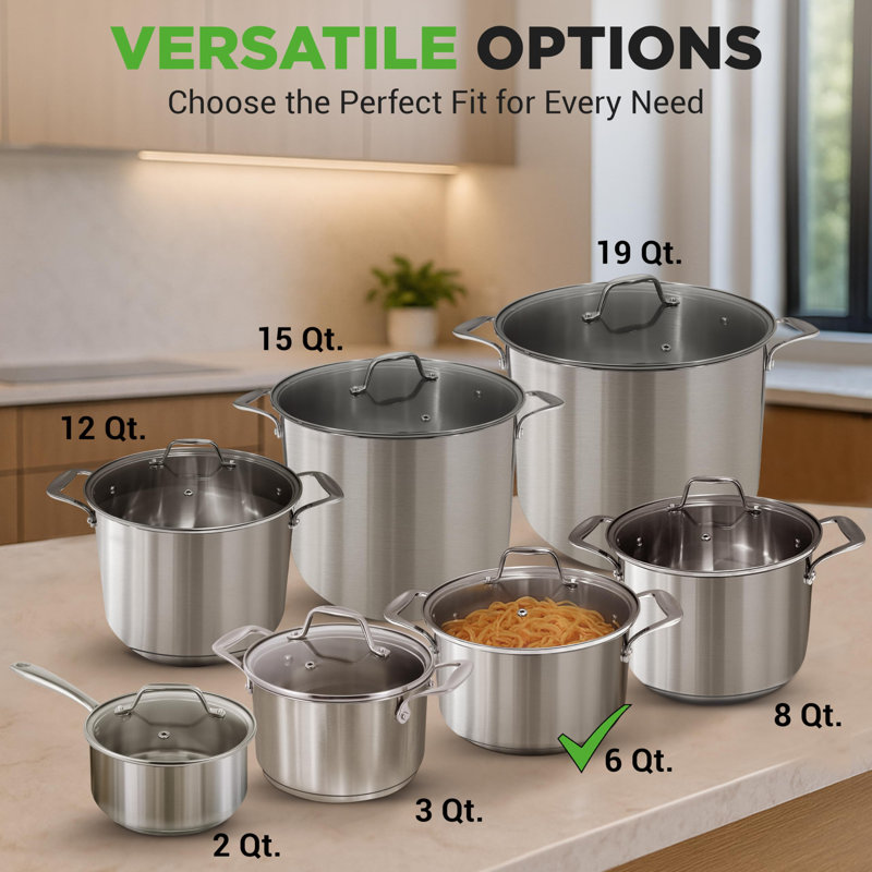 NutriChef Stainless Steel Stock Pot, 6 quarts (5-Ply)