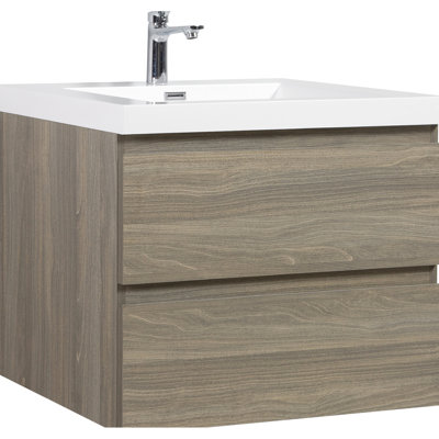Meuble-lavabo de salle de bain avec lavabo 30 po, armoire de rangement murale, comptoir de lavabo en résine, tiroirs à fermeture parfaite, unité transparente gris cendré, plateau, aspect silencieux à fermeture en douceur