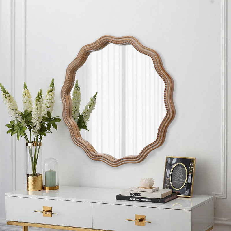 Miroir mural rond en bois 23,62 po