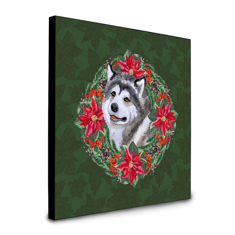 Panneau mural d’art à couronne poinsetta Fabrienne, Malamute d’Alaska
