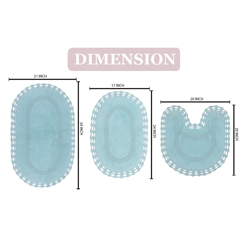 Hampton Crochet Absorbent Cotton Soft 3 Piece Bath Set, Aqua