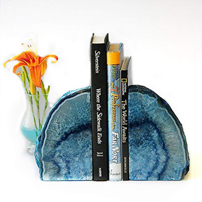 Dyed Blue Agate Bookends Geode Decorative Book Ends For Heavy Books With Rubber Bumpers For Office And Home Decoration Polished Small Size 2 To 3 Lbs