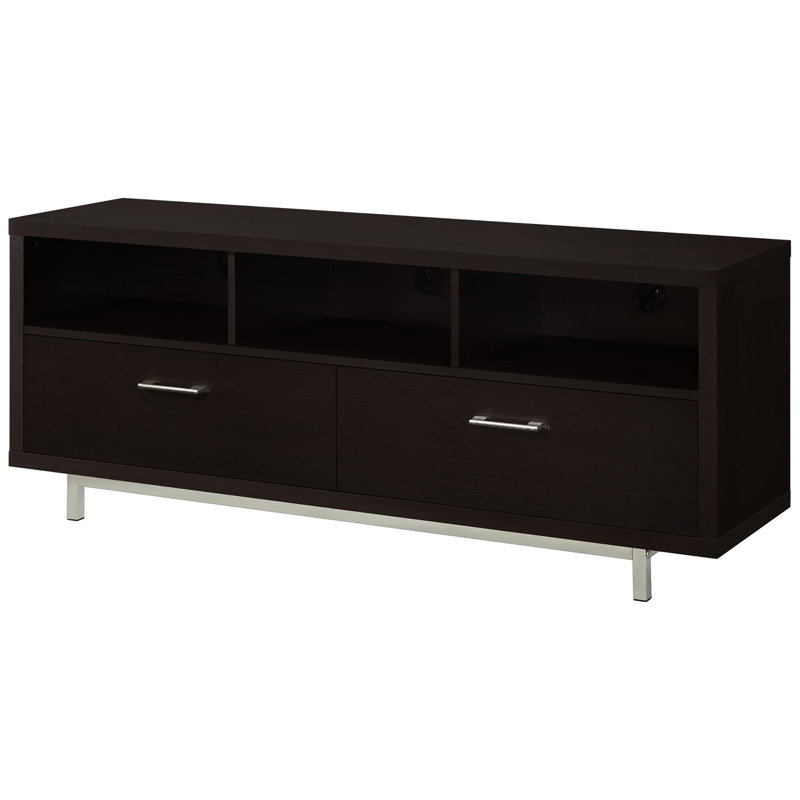 Console de télévision avec 2 tiroirs et 3 compartiments ouverts Cappuccino - Meubles de salon modernes 60 po