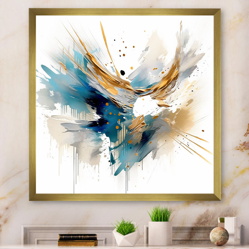 Teal Adn Gold Elegance III - Minimalisme, impression d'art mural, Cadre doré à une seule photo, H 30 po x l 30 po x P 1 po