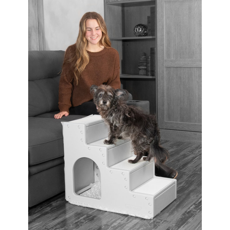 Essential Grey 4-Step Pet Stairs with Cozy Den