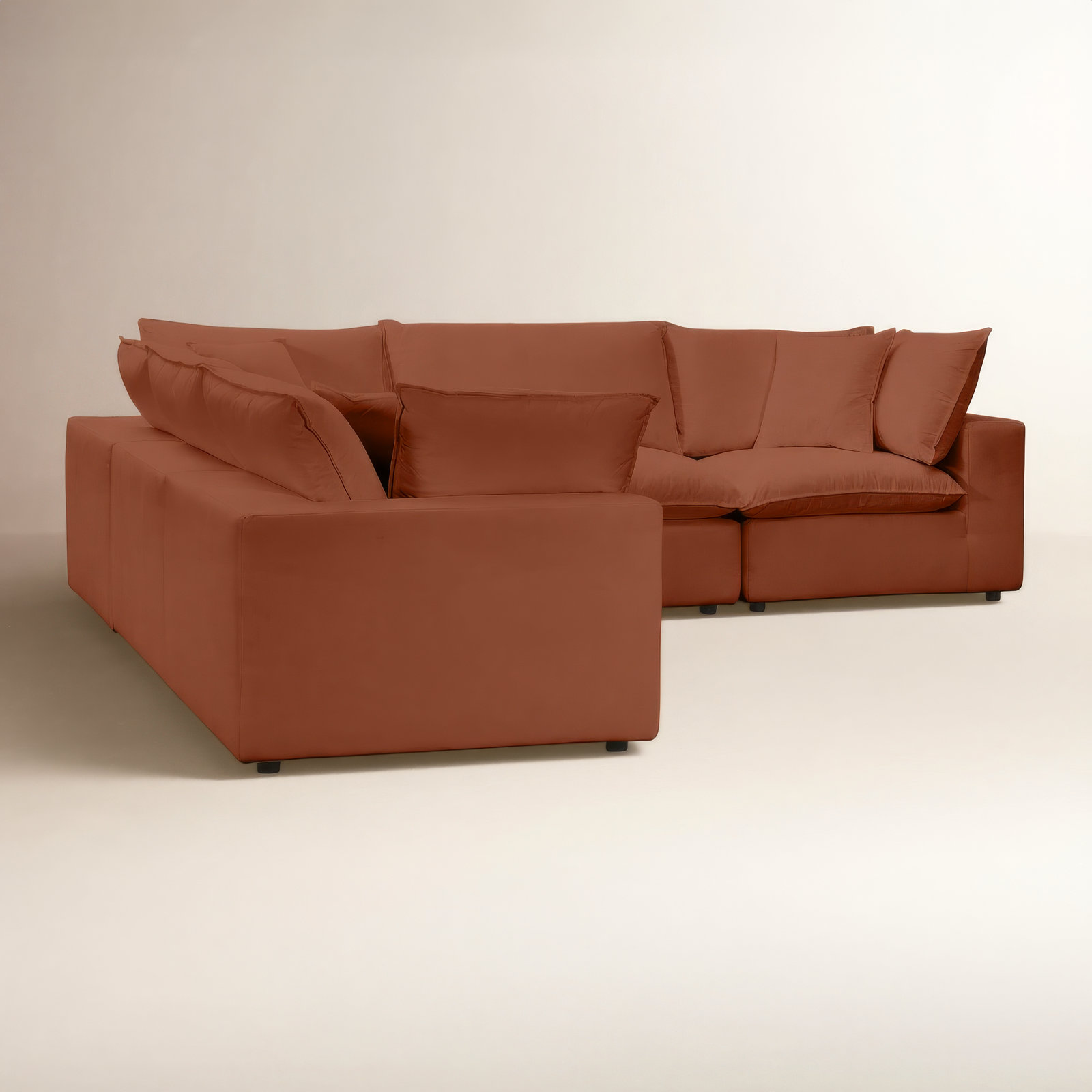 Ellaria Velvet Modular Sectional, Cognac Velvet