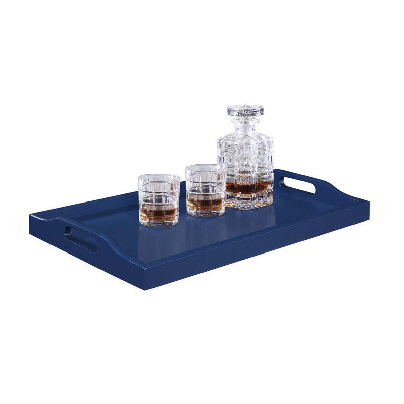 Plateau de service en bois manufacturé Conor avec poignées intégrées, Bleu de cobalt, H 13,75 po x l 22 po x P 3,5 po