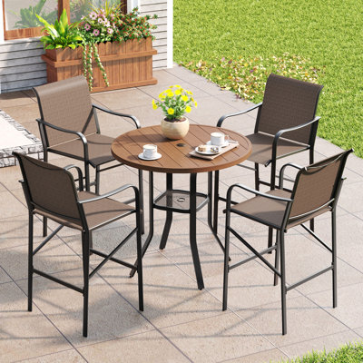 Ensemble de bar pour 4 personnes avec table de bar ronde et 4 chaises de bar PVC-coated polyester