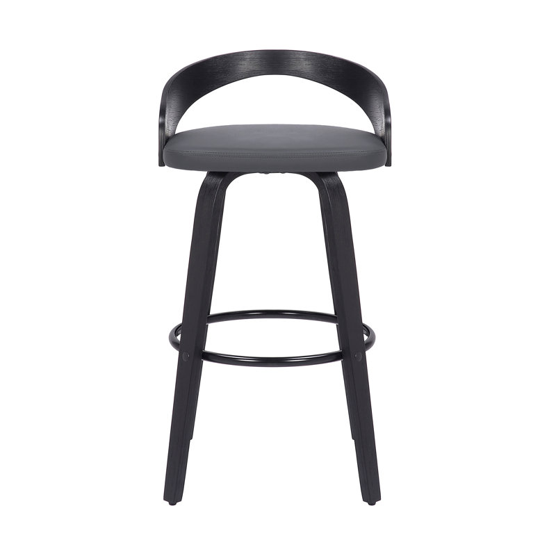 Maxime Swivel Upholstered and Faux Leather Bar Stool, Grey/Black, 63.5cm