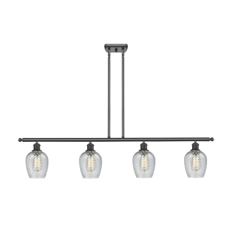 Luminaire suspendu linéaire à 4 lumières pour îlot de cuisine Lyman, Bronze huilé, Motif cannelé transparent